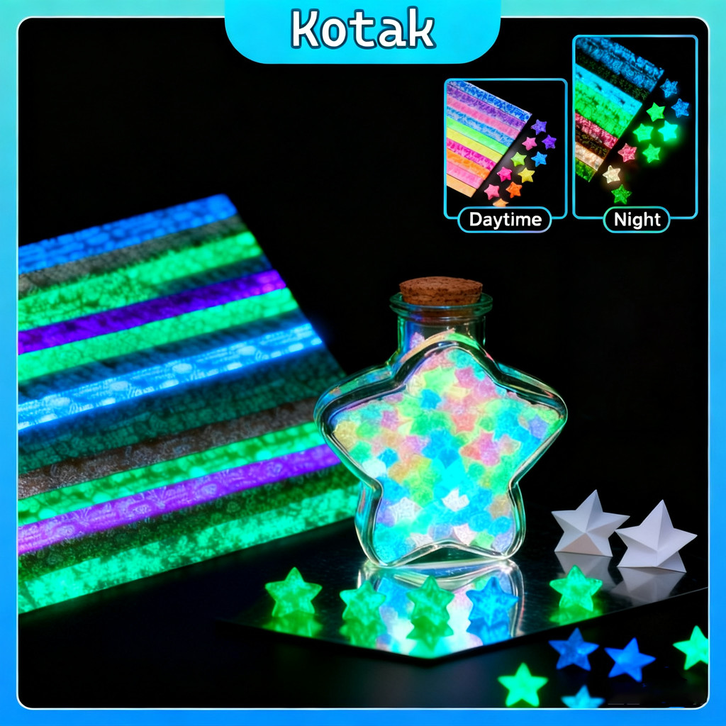 210pcs Kertas Bintang Berkilau Kertas Bintang Kerajinan Berwarna Kertas Origami Bintang Fosfor Kerta