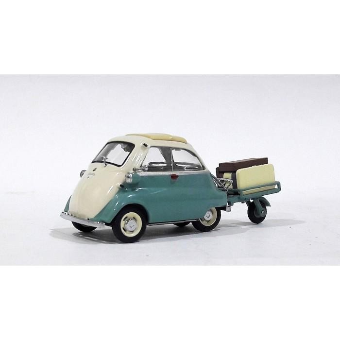 1/43 SCHUCO BMW ISETTA WITH TRAILER & LUGGAGE AUTO PORTER GREEN/ BEIGE