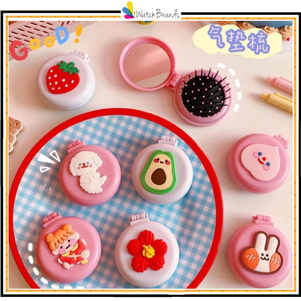 ✅COD BSF Cermin make up set sisir lipat portable travel traveling 2 in 1 karakter lucu Sisir Lipat B