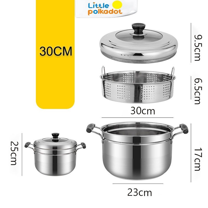 ARFSHOP 【Littlepolkadot】Panci kukusan tutup kaca ukuran besar Panci Kukus 2 Susun Panci Kukus Stainl