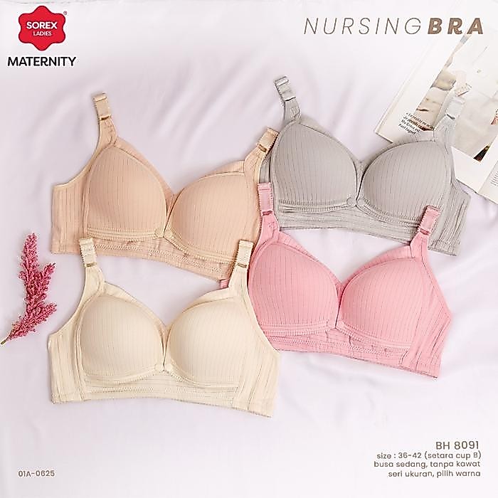 Sorex Bra Menyusui Tanpa Kawat Bukaan Depan Full Cup B-C Kait 4 Katun Mix Nursing Bra BH 8091 - Lavi