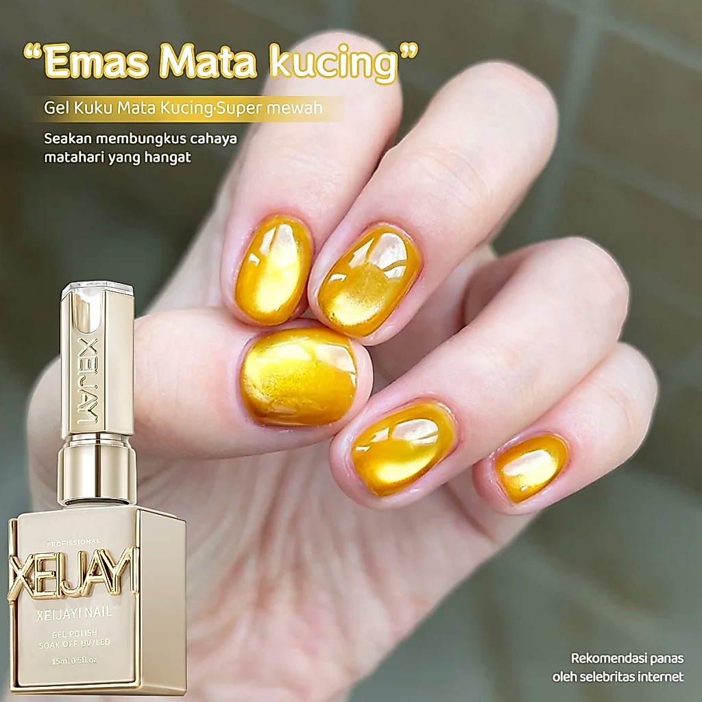 XEIJAYI 15ml cat kuku gel mata kucing emas baru, pengembangan warna yang tahan lama, cocok untuk sem