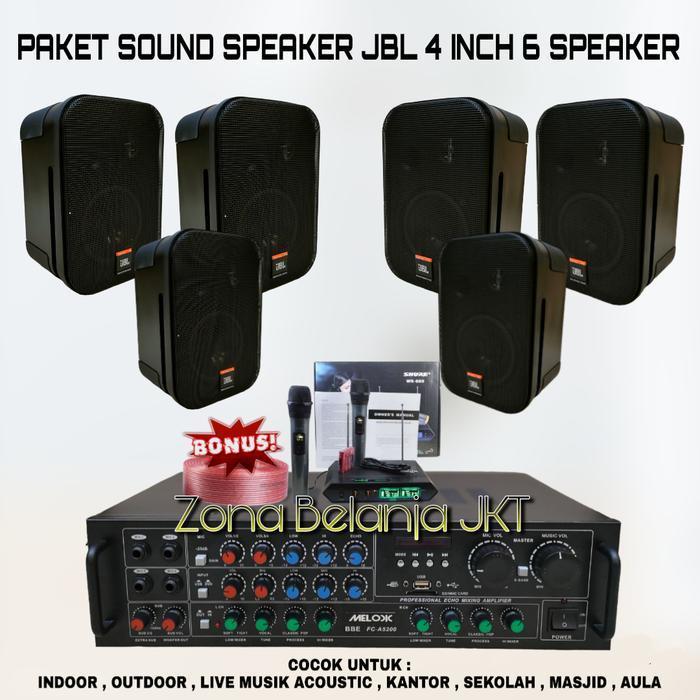 PAKET SOUND SYSTEM CAFE RESTO KANTOR SEKOLAH KLINIK AULA KARAOKE SPEAKER JBL 4 INCH 6 SPEAKER AMPLIF