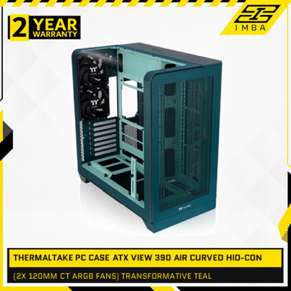 THERMALTAKE PC CASE ATX VIEW 390 AIR CURVED HID-CON (2X 120MM CT ARGB FANS) TRANSFORMATIVE TEAL 2Y