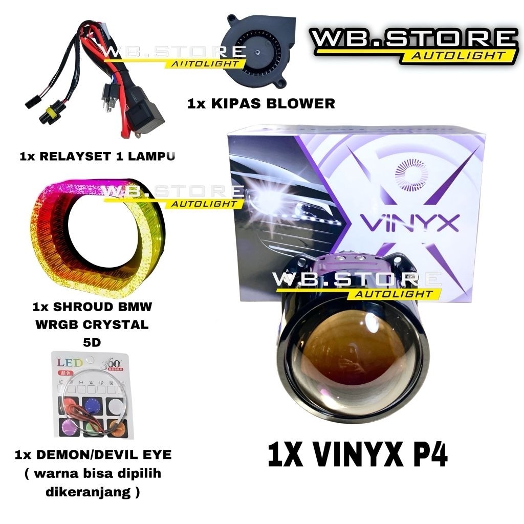 PAKET LENGKAP BiLed Vinyx P3 P4 P25 2.5 INCH 60 WATT 50 WATT PURPLE LENS Jauh Dekat Flat Cut 2.5 INC