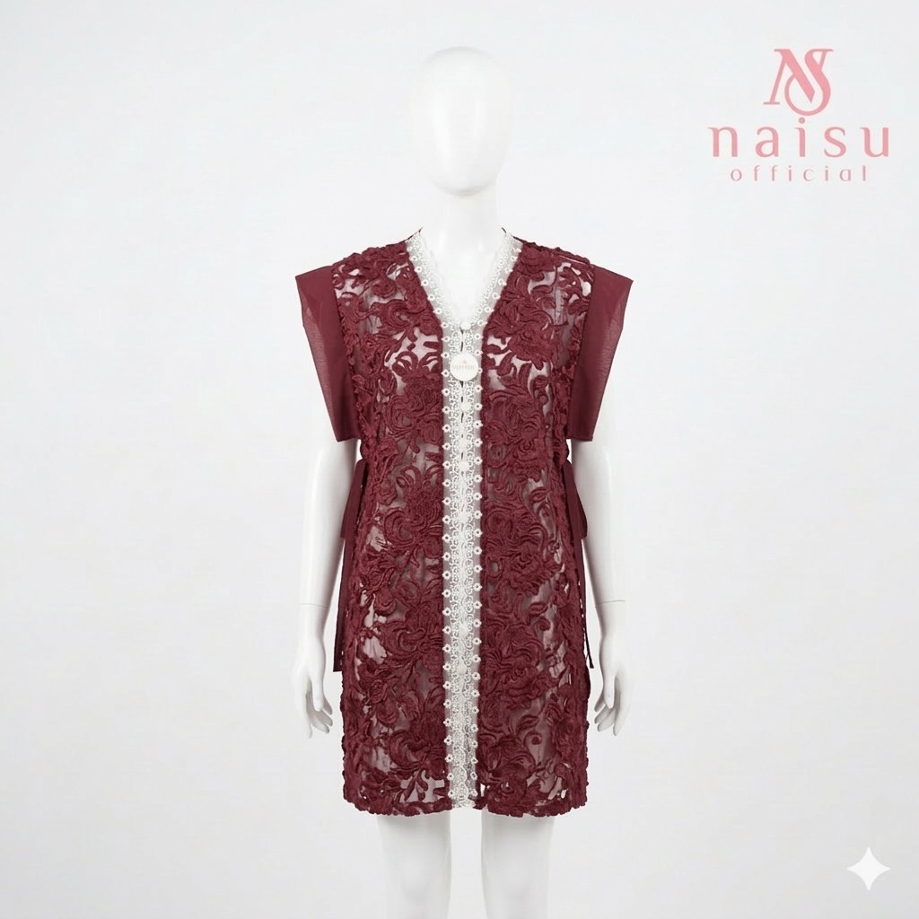 Ara long outer wanita brukat renda putih NF333