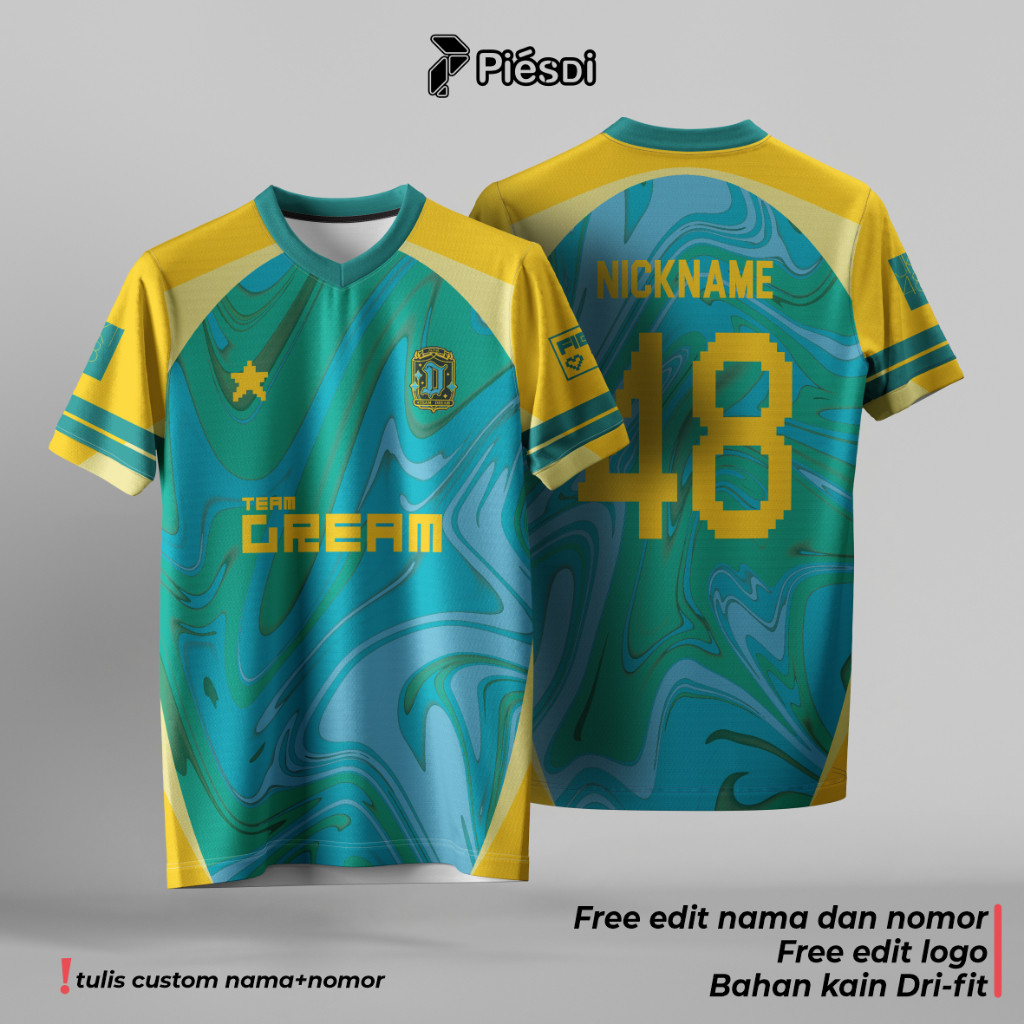 BAJU KAOS JERSEY CUSTOM JKT48 FIGHT - TEAM DREAM, FANMADE, HIJAU KUNING, BISA COD, SATUAN, NAMA S-2X