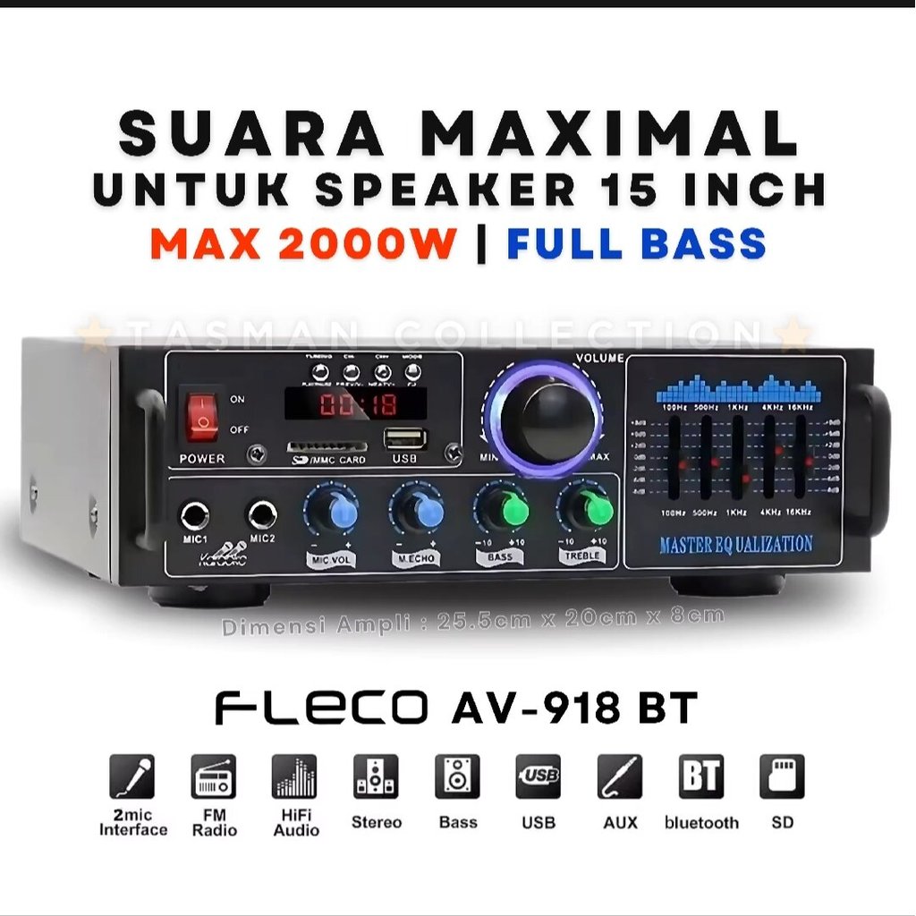 Power Amplifier Bluetooth FLECO BT-329 Karaoke Stereo + MP3 Player Ampli Bluetooth FLECO Karaoke Rad