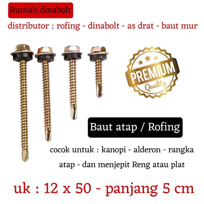 CHROMA Baut Rofing 12 x 50 (panjang 5 cm) warna kuning / baut atap 5 cm - harga per pcs MURAH HIGH Q