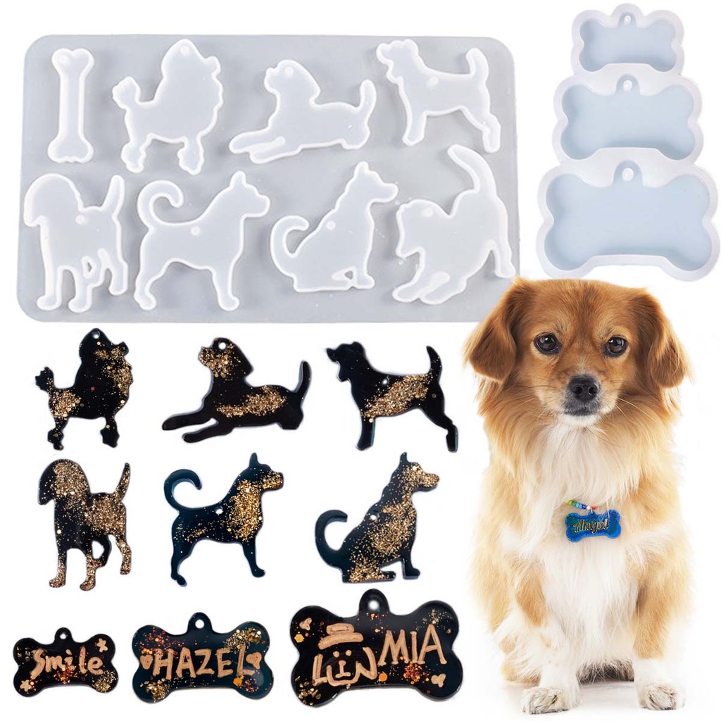 

Dog Tag Pendant Bone Shaped Silicone Mold DIY Puppy Shaped Crafts Jewelry Keychain Pendant Making Tools Resin Plaster Molds