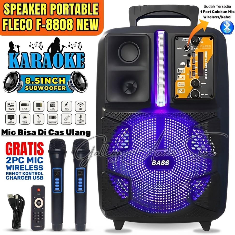 SERBA COD FLECO F-8808 LED NEW Speaker Bluetooth Karaoke Extra Power Sound | Speaker Aktif Full Bass
