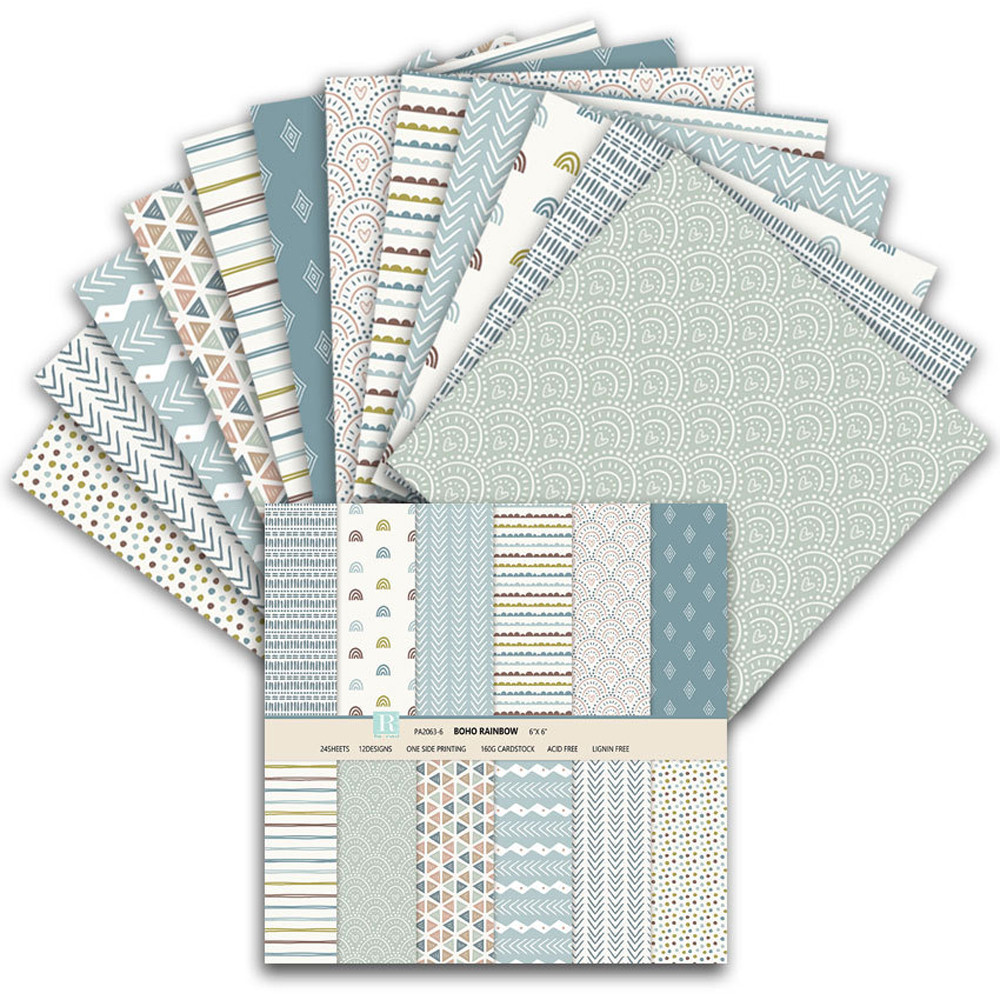 

KLJUYP 24 sheets 6"X6" Rainbow Paper Scrapbook paper Scrapbooking patterned paper pack DIY craft Background paper