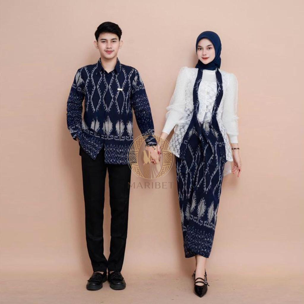PUSPA KEBAYA NAVY baju Tenun Ethnik Couple Sarimbit Kondangan Pasangan Seragam Lebaran Keluarga