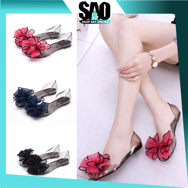 SAO - S5785 Flatshoes Transparan Bening / Sandal Wanita / Flat Jelly Shoes Ribbon Murah Fashion Styl