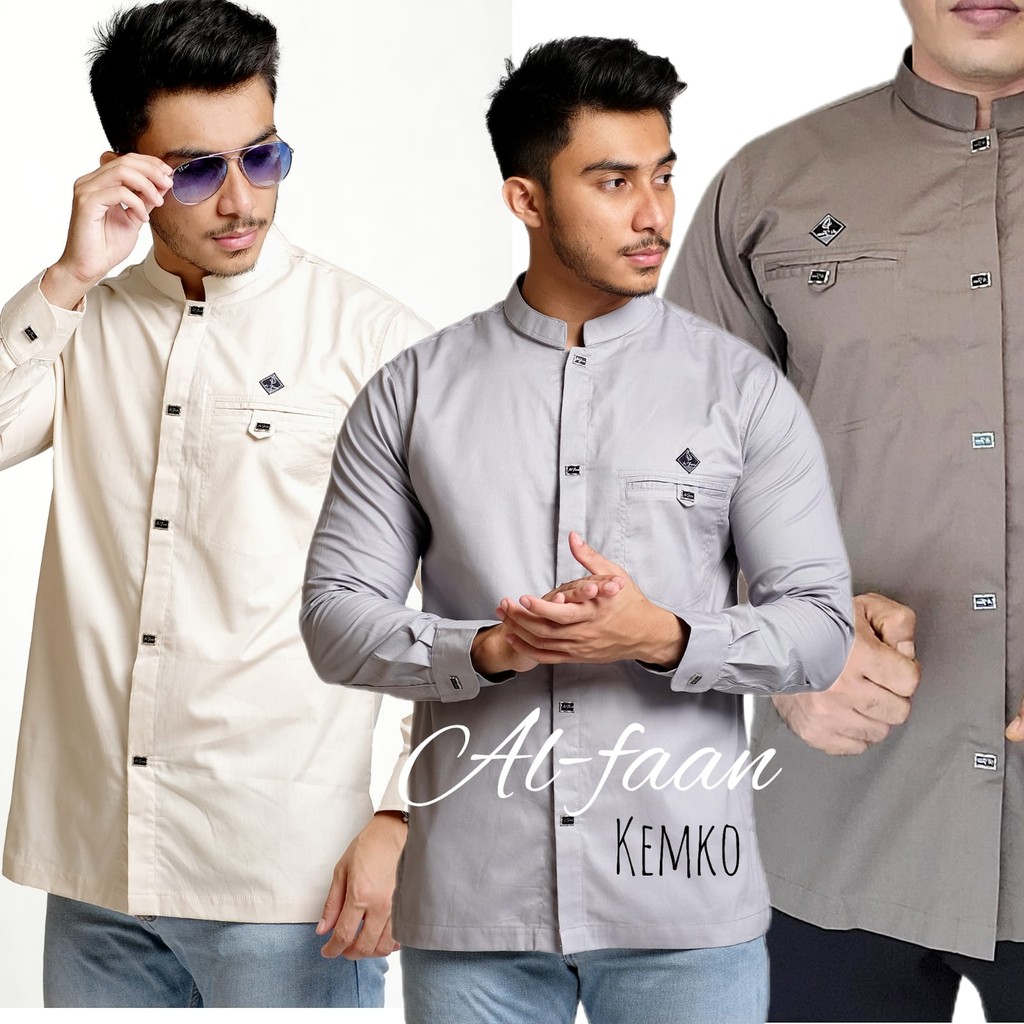 Baju Koko Al-faan koko Lengan panjang kemko pria atasan muslim pria kemeja full katun tokay Kain Teb