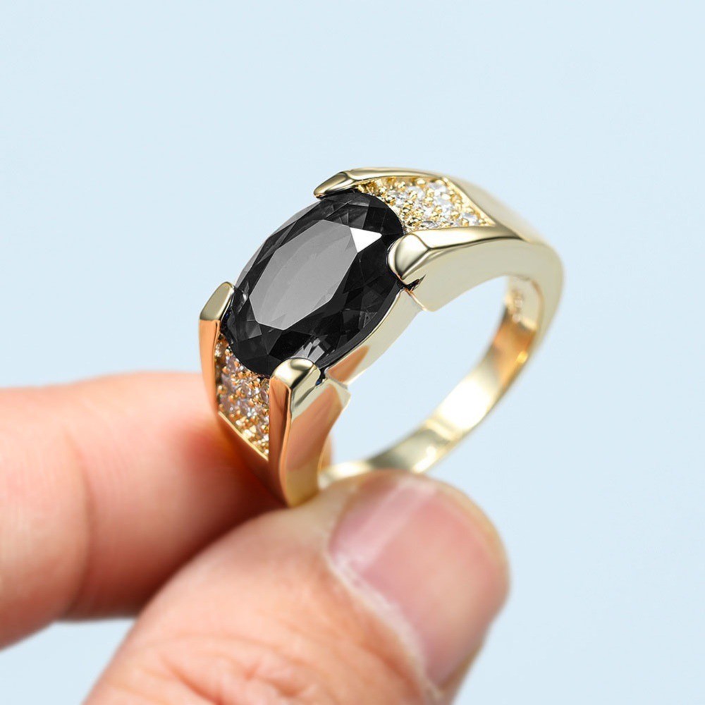 Hitam Permata Kepribadian Pria Vintage Fashion Perhiasan Emas Zirkon Pertunangan Cincin Pernikahan