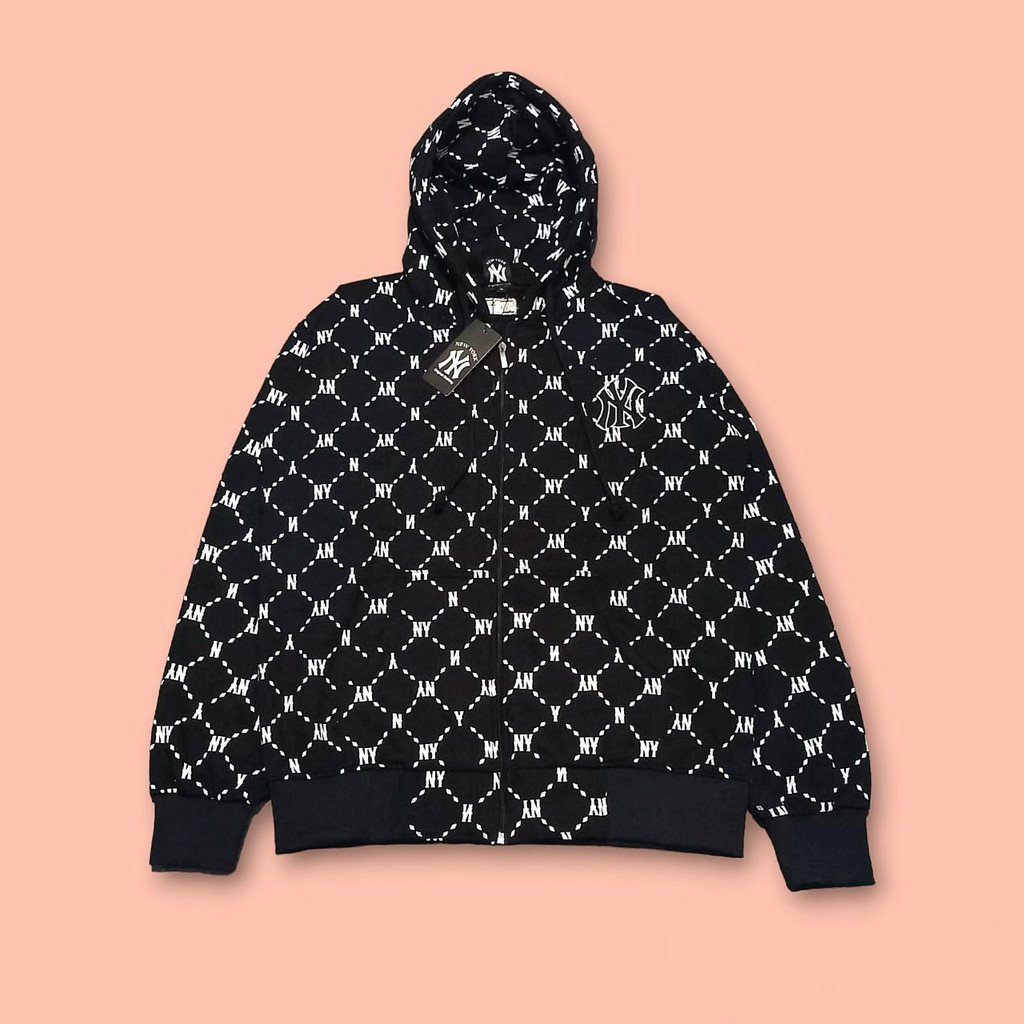 Hoodie MLB x New Era x New York Yankees Pria Wanita Sweater Crewneck Jumpper Hitam Cream Branded