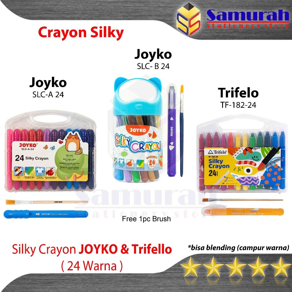 

Crayon SIlky SLC A 24 Warna + Kuas / Krayon Halus Lembut SLC-A-24 Hard Case Tidak Beracun