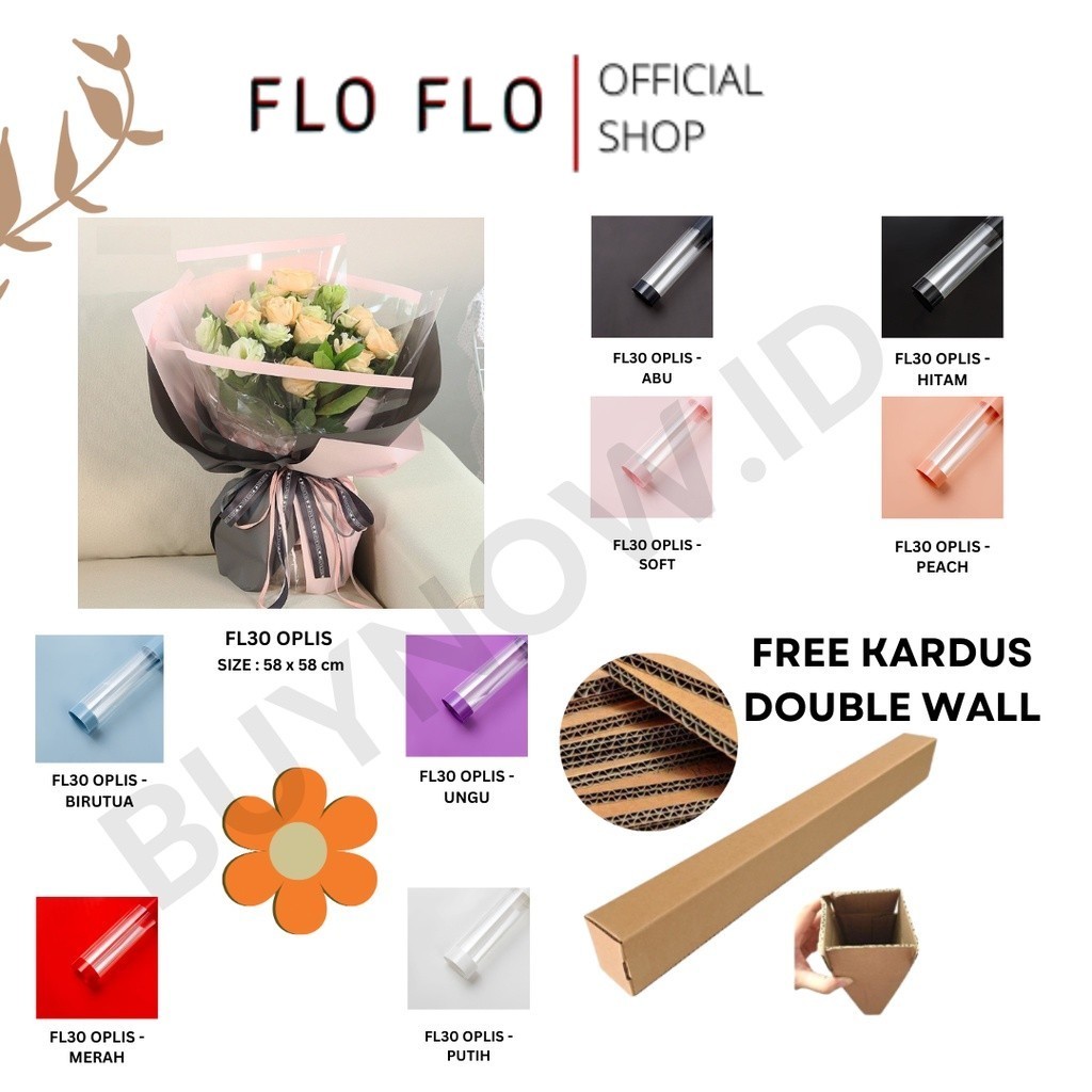 

FLO FLO - (5 LEMBAR) - FL30 OPLIS Kertas Bunga Paper Buket Motif Frame List OPP Transparan Florist Cellophane