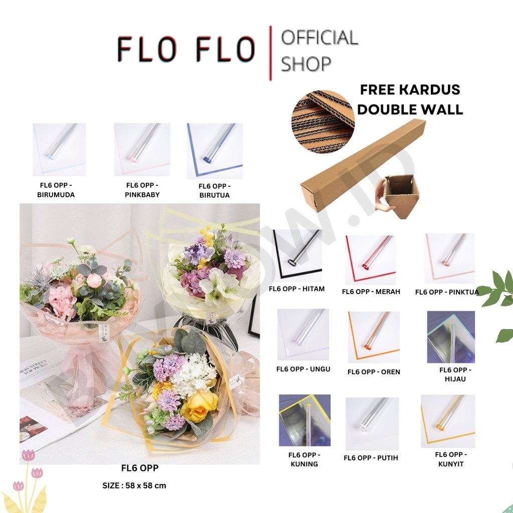 

FLO FLO - FL6 OPP 5Lembar-Kertas Bunga Buket Transparan List WARNA / Kertas Buket Bunga Florist Cellophane