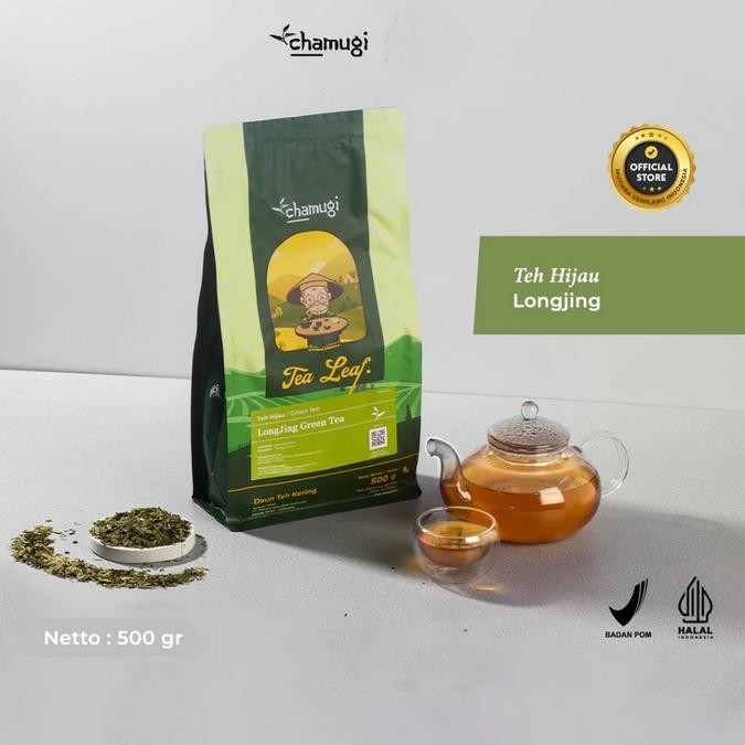 

PROMO! Chamugi Teh Hijau Longjing | Green Tea Daun Teh Kering 500gr Halal BPOM Cafe Resto Tianlala Chagee Mixue Bingxue