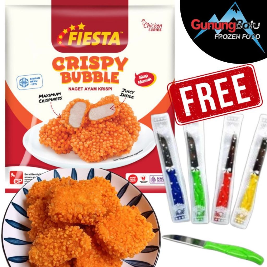 

FIESTA NUGGET CRISPY BUBBLE 400GR / NAGET AYAM KRISPI FREE PISAU 1PCS