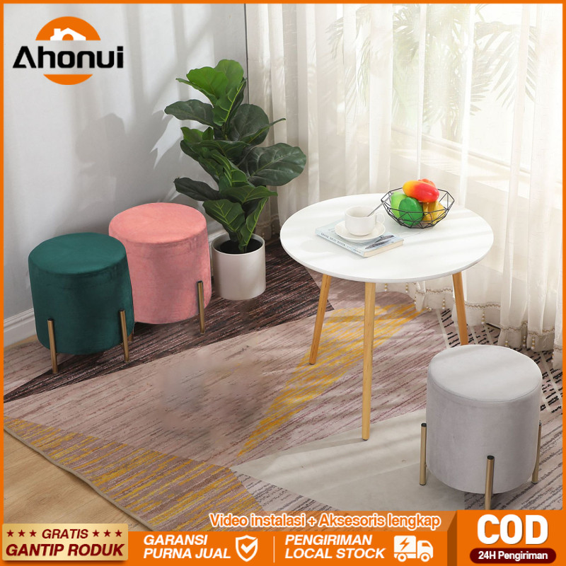 Sofa Puff Stool Bulat/Stool Kancing/Stool Polos/Kursi Rias Besi Minimalis Gold Aesthetic Bangku Ruan