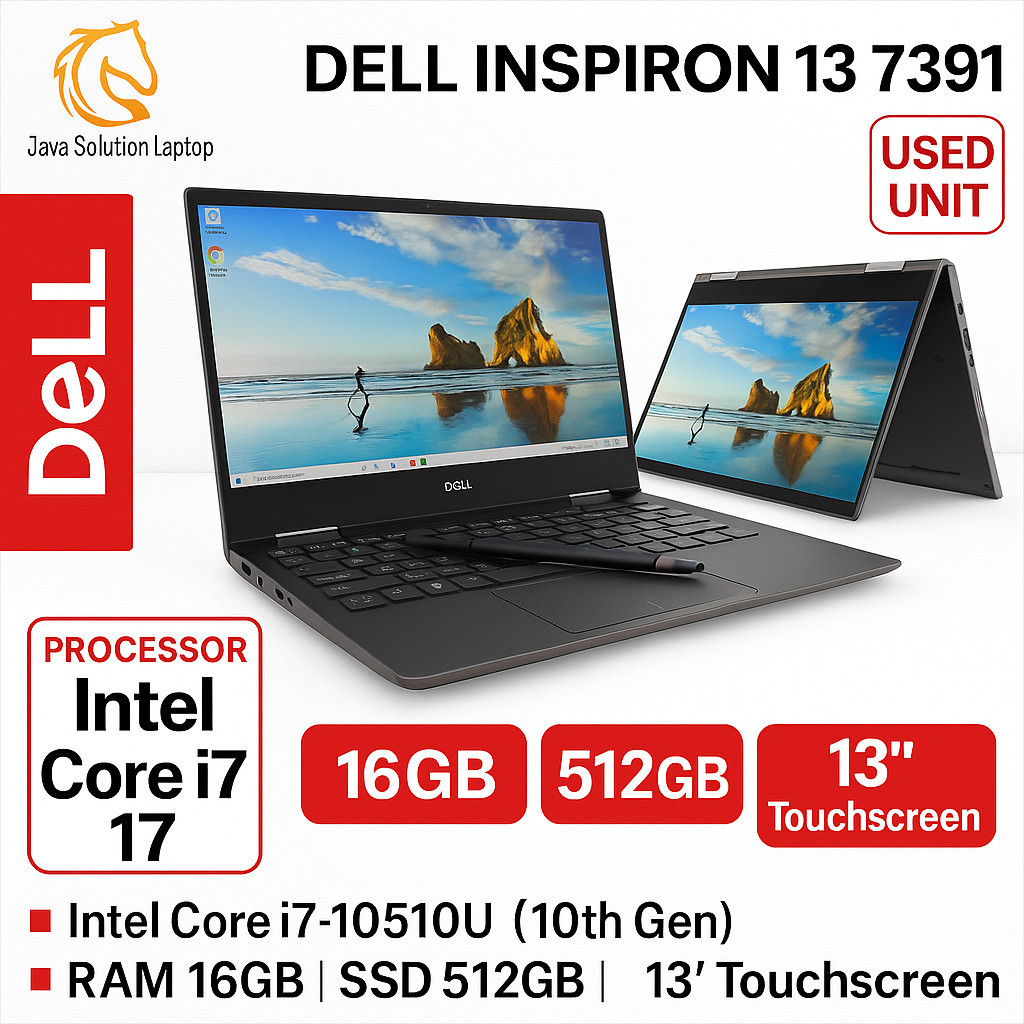 Dell Inspiron 13 7391 2in1 Touchscreen Core i7-10510U Ram 16Gb Ssd 512Gb Laptop desain gaming laptop