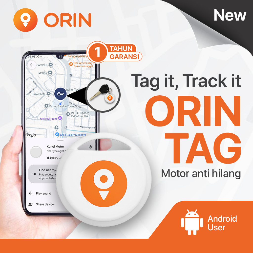 ORIN TAG Mini Android GPS Tracker Motor Anti Maling Lokasi Portable Google Find Hub JPS Tanpa Sim Ca
