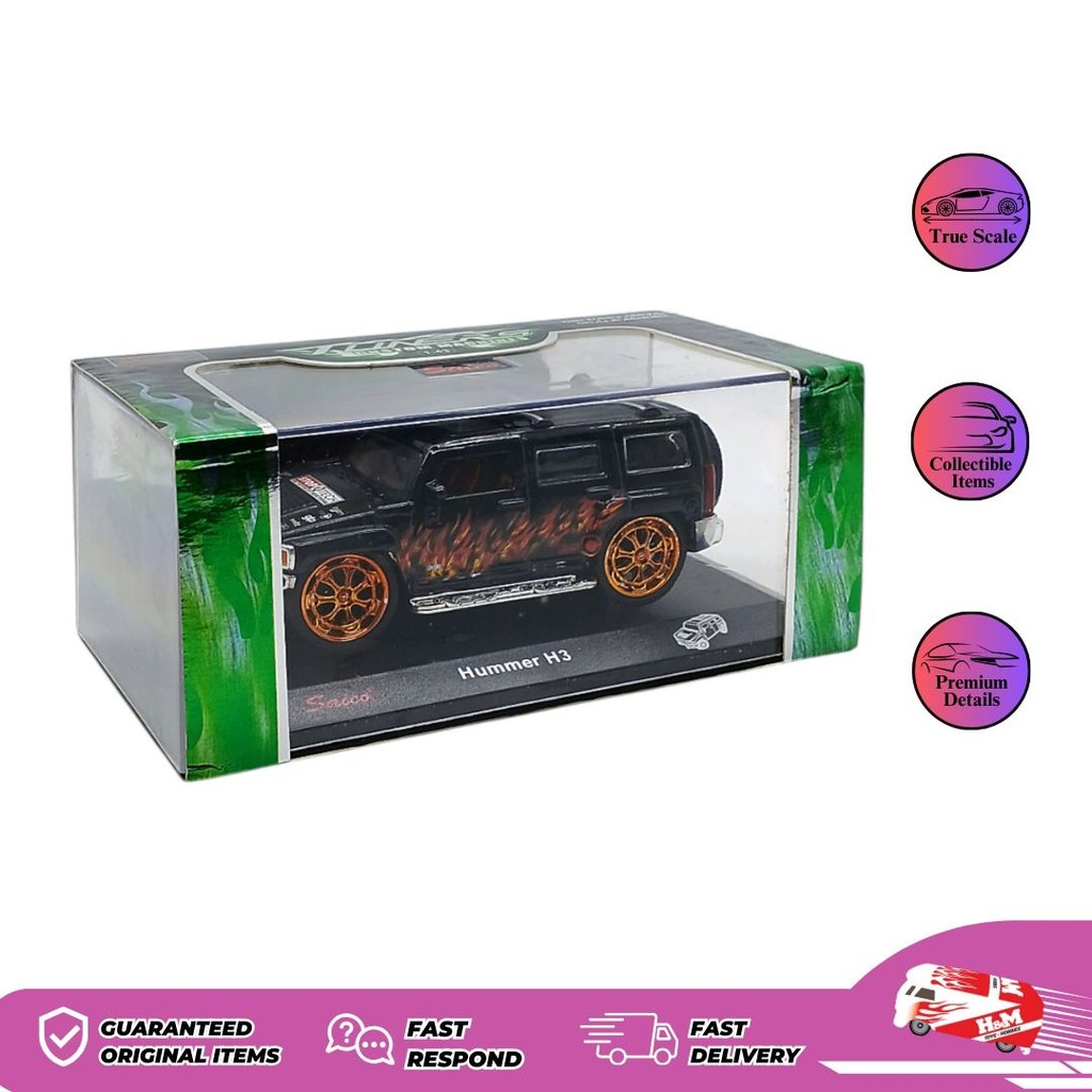 Saico 1/43 Hummer H3 Hitam - Kemasan Acrilic