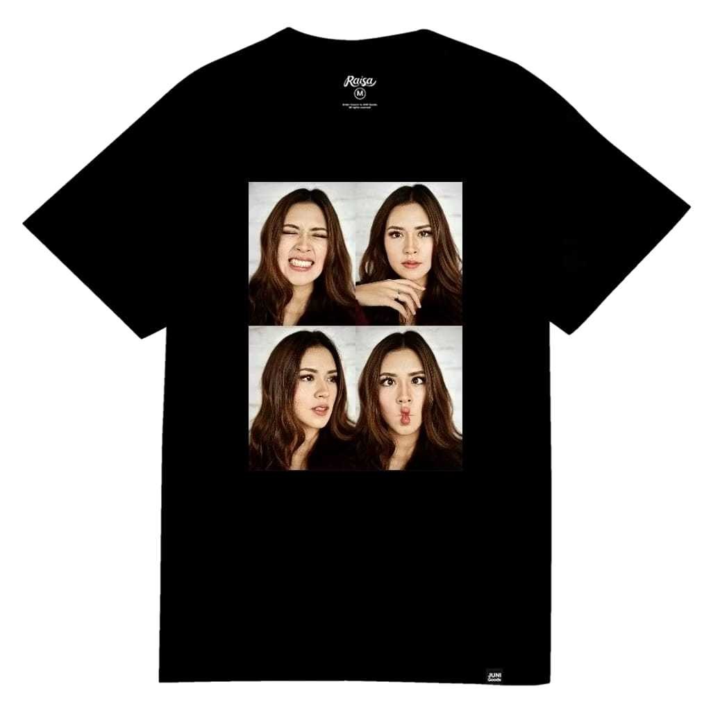 Kaos Baju Distro Raisa Kolase tee, Pria & Wanita Bahan Cotton Combed 24'S Tebal Adem Hitam Kain