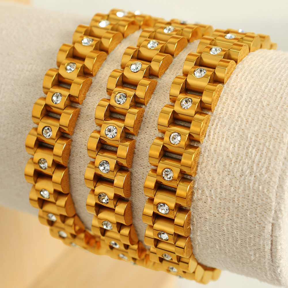 Cahaya mewah putih berlian titanium baja jam rantai berlapis 18k gelang perhiasan hipster gelang log