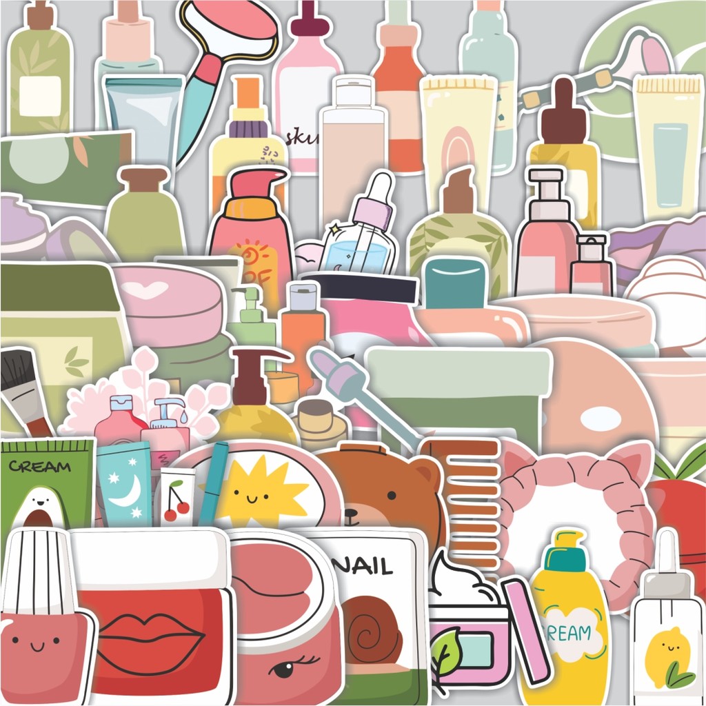 

Stiker Cutting Pack Stiker SKINCARE BEAUTY PRODUK Isi 100Pcs Series Aesthetic Lucu Keren Untuk Koper Bahan Vynil