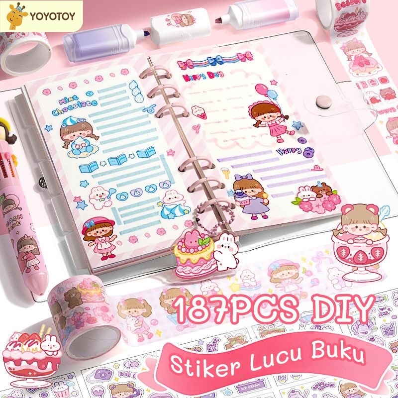 JUKISHOP DIY Stiker Lucu Buku DIY Gantungan Kunci Set Stiker Label Buku Jurnal Anak Diary Set Mainan