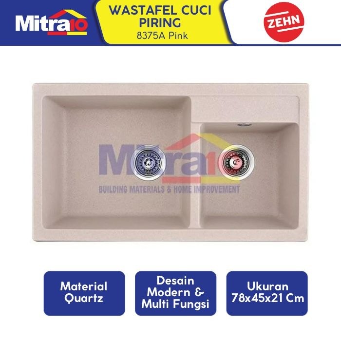 Wastafel Granite Zehn+ 2 Kolom Pink 78x45x21cm 8375A - Double Granite Sink Pink