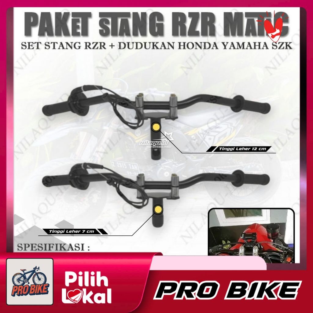 PROMO PAKET Stang Rzr Plus Dudukan Stang Universal Matic Bebek Honda Yamaha Suzuki Satria 2 Tak Torn