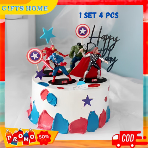 Hiasan Kue Mainan Miniatur 3D Karakter Avengers Tema Superhero Thor Captain Amerika Hulk Iron Man un