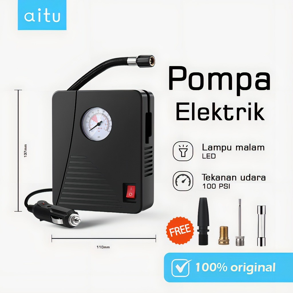 Aitu Pompa Ban Mobil Motor Sepeda  Elektrik Pompa Angin Portable Mini