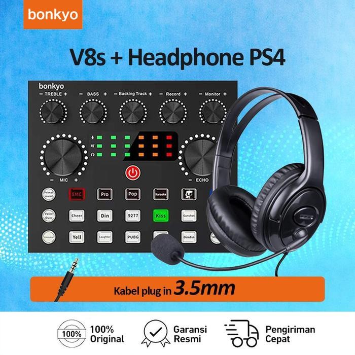 Bonkyo V8S soundcard + PS4 headset live broadcast equipment full set Bluetooth live sound card V8S s