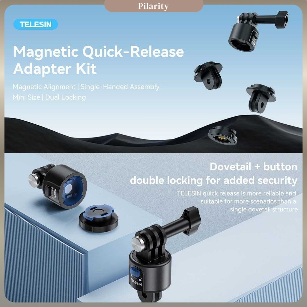 TELESIN Adapter Magnetic Quick Release 3 Prong to 2 Prong 1/4 Thread - CQM-001