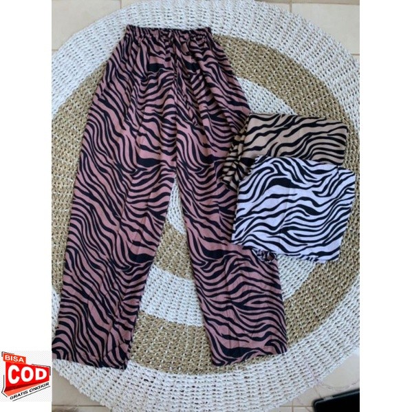 Celana kulot wanita rayon motif zebra/garis/bunga/polos