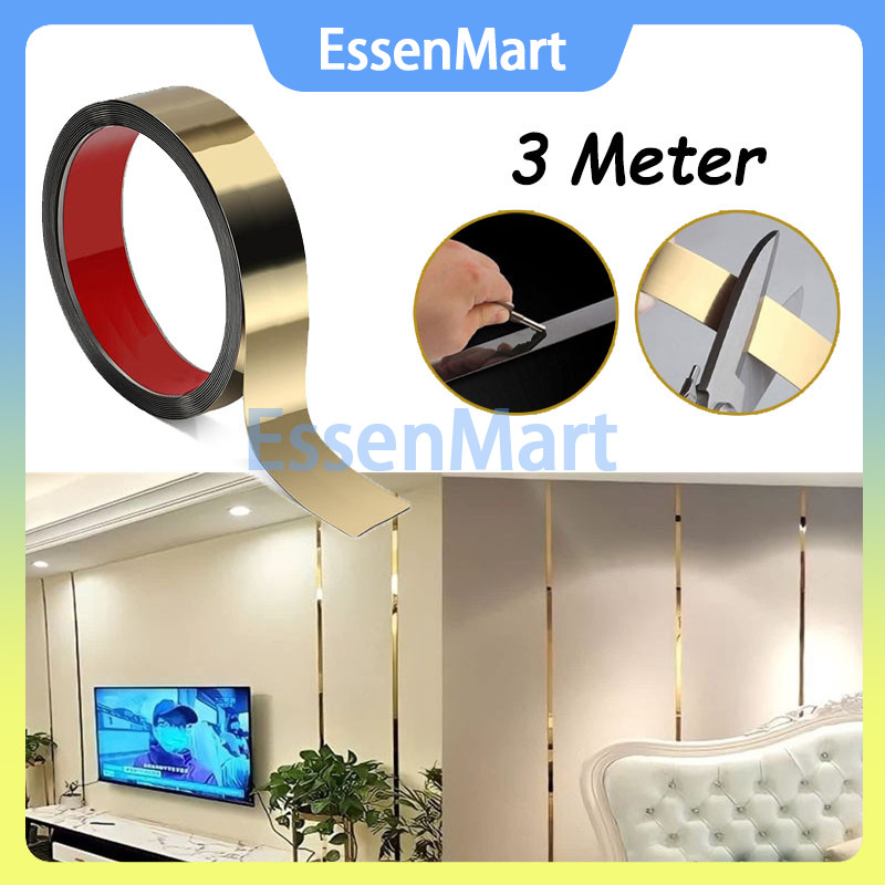 List Plat Strip Mirror Gold Stainless 20MM 30mm 40mm / List Plat Huben Sticker Stainless Steel Gold 