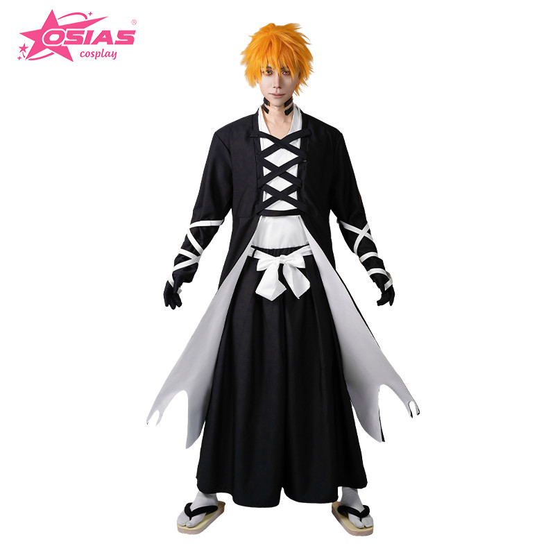 OSIAS Kurosaki Ichigo Cosplay Costume Set Kurosaki Ichigo wig Kurosaki Ichigo shoes  BLEACH