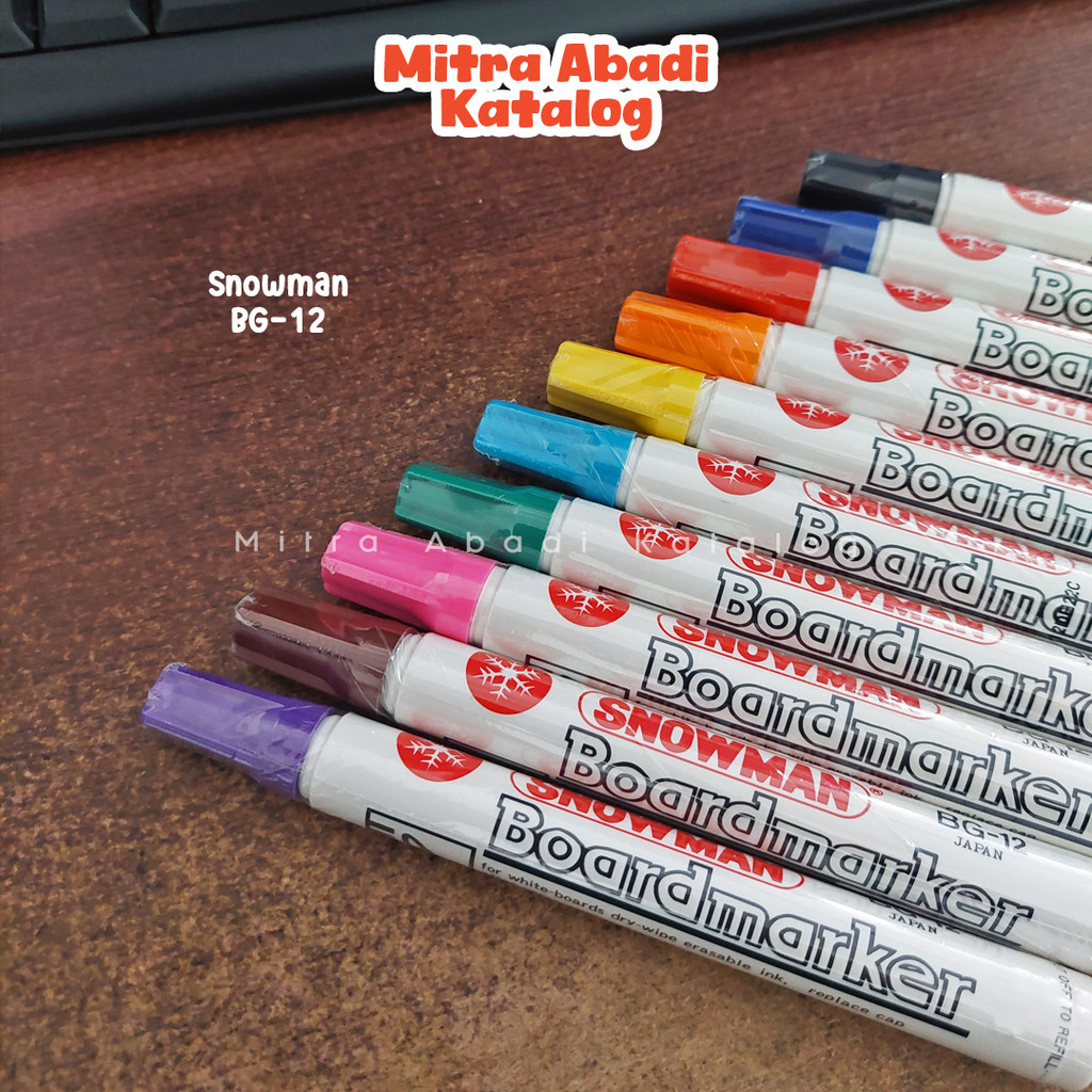 (1 PCS) SPIDOL WHITEBOARD SNOWMAN BG12 / TINTA WARNA WARNI SEPIDOL MARKER PAPAN TULIS MURAH LENGKAP