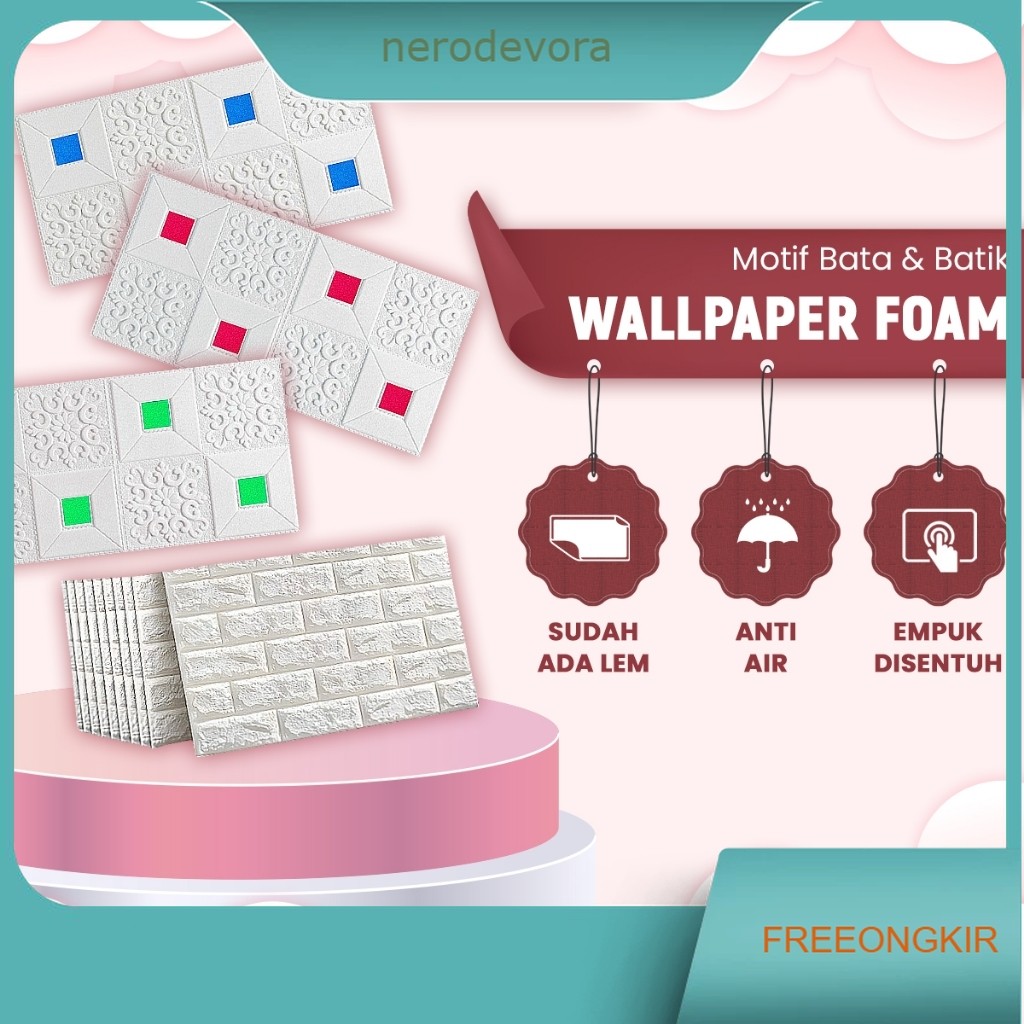 Paket 10 Lembar Wallpaper 3D Modern Foam Batu Bata Wallpaper (Paket 10 Lembar)