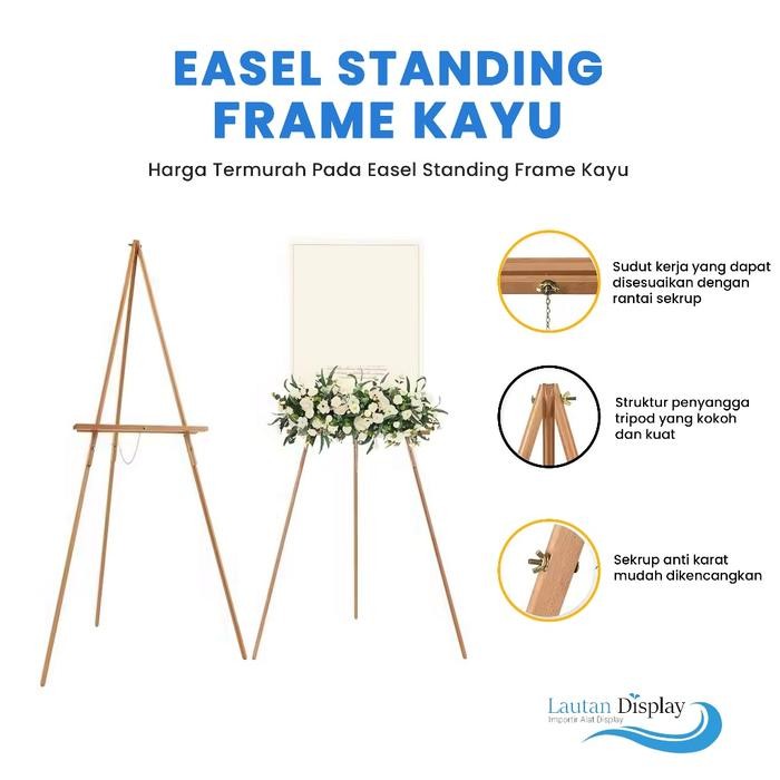 Easel Stand Kayu Standing Frame Penyangga Canvas Foto Welcome Sign Wedding Papan Akrilik White Board
