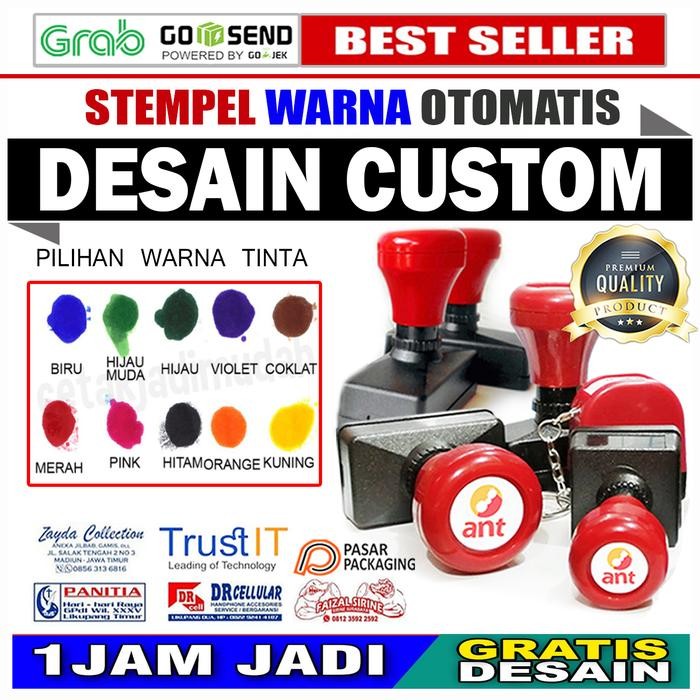 [TERLARIS] Stempel Flash Cap Otomatis|Warna Custom Nama|Lunas|Free Desain Biru Hijau Ungu - kecil 1w