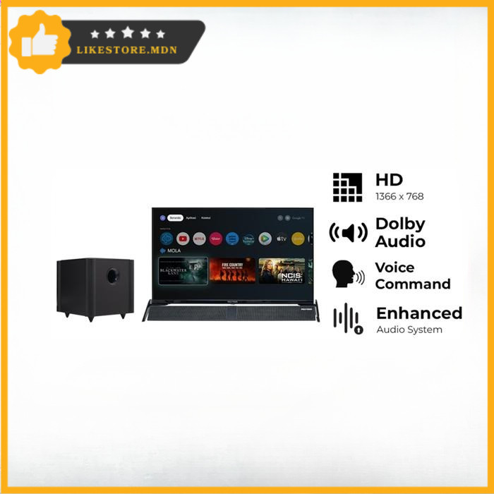 POLYTRON PLD32BG5058 SMART TV GOOGLE TV 32 INCH + SOUNDBAR SUBWOOFER