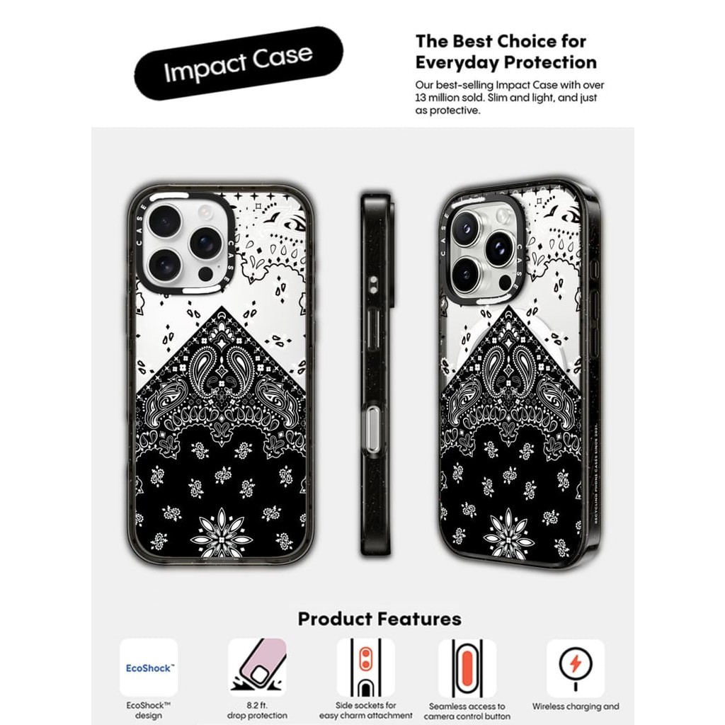 CASECASE X Black cashew flower Case Impact Black Clear Hard Magnetic Suction Impact Case Untuk Apple