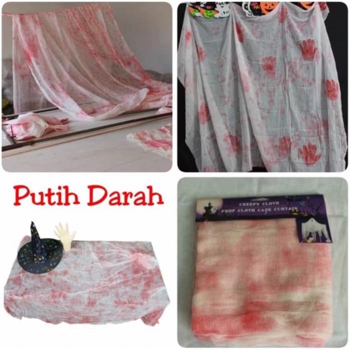 Dekorasi halloween/tirai darah/tirai halloween kain bloody crepe - Putih